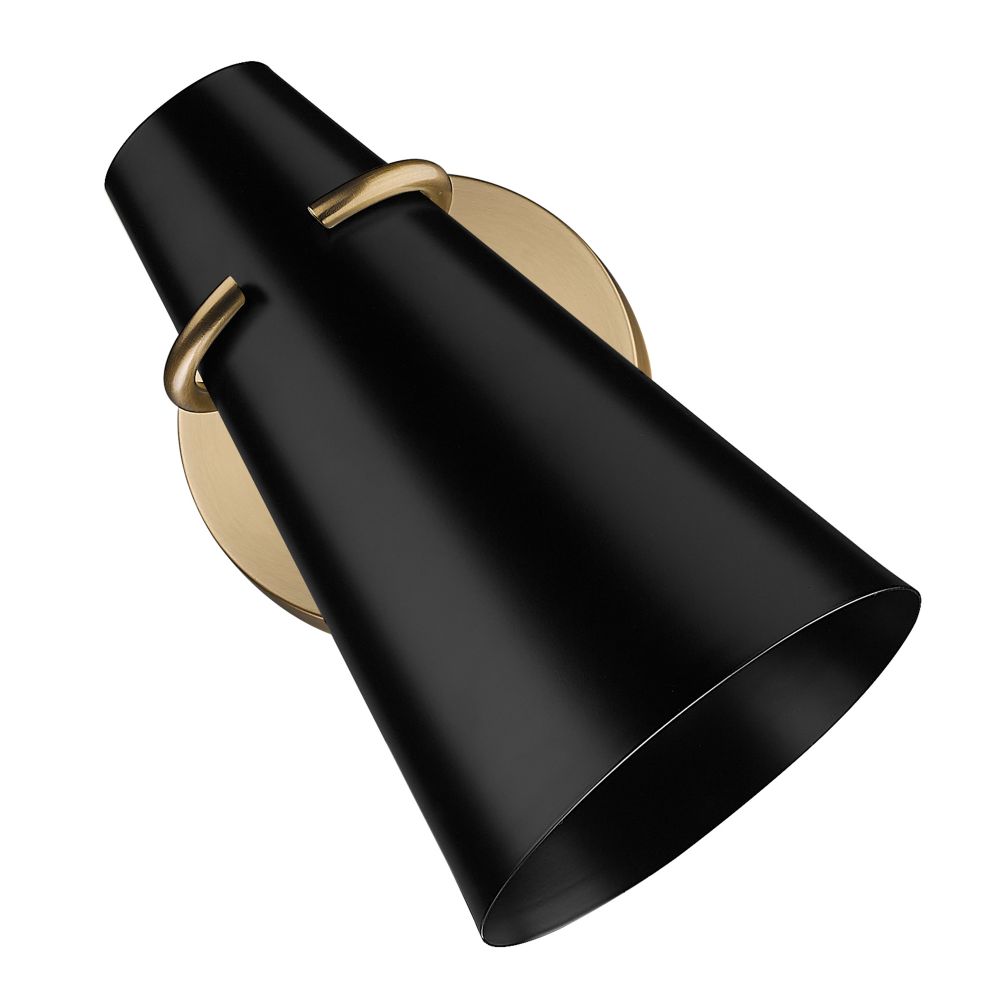Golden Lighting 2122-1W MBS-BLK Reeva 1 Light Wall Sconce in Modern Brass with Matte Black Shade